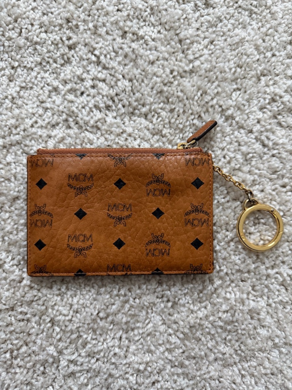 MCM Visetos Leather Card Case Wallet with Key Ring